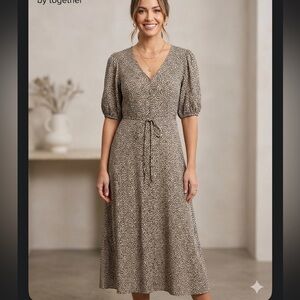 By Together Taupe Leopard Print V-Neck Maxi Dress